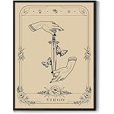 SERIMINO Witchy Framed Wall Art, Virgo Tarot Canvas Prints Paintings, Horoscope Dark Academia Home Decor Aesthetic, 12X16inch Gothic Wall Decor for Room