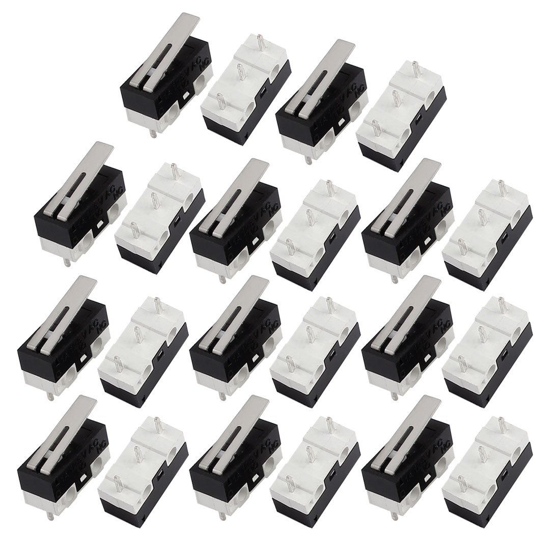 sourcingmap 20Pcs 125V 1A 3 Terminals Momentary 13mm Lever Arm Micro Switch Black KW10