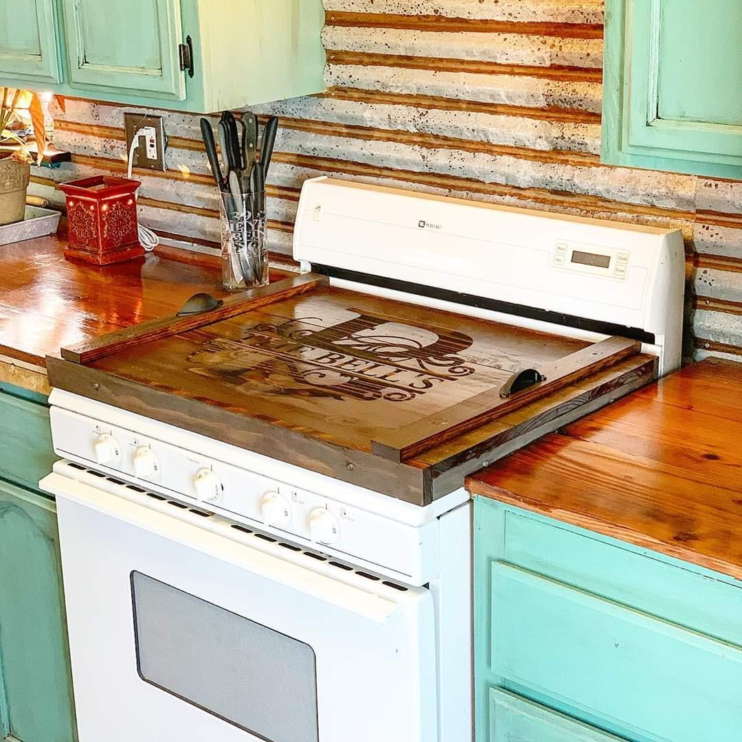 Amazon Com Bellcreekco Rustic Stove Top Cover Wooden Stove Cover