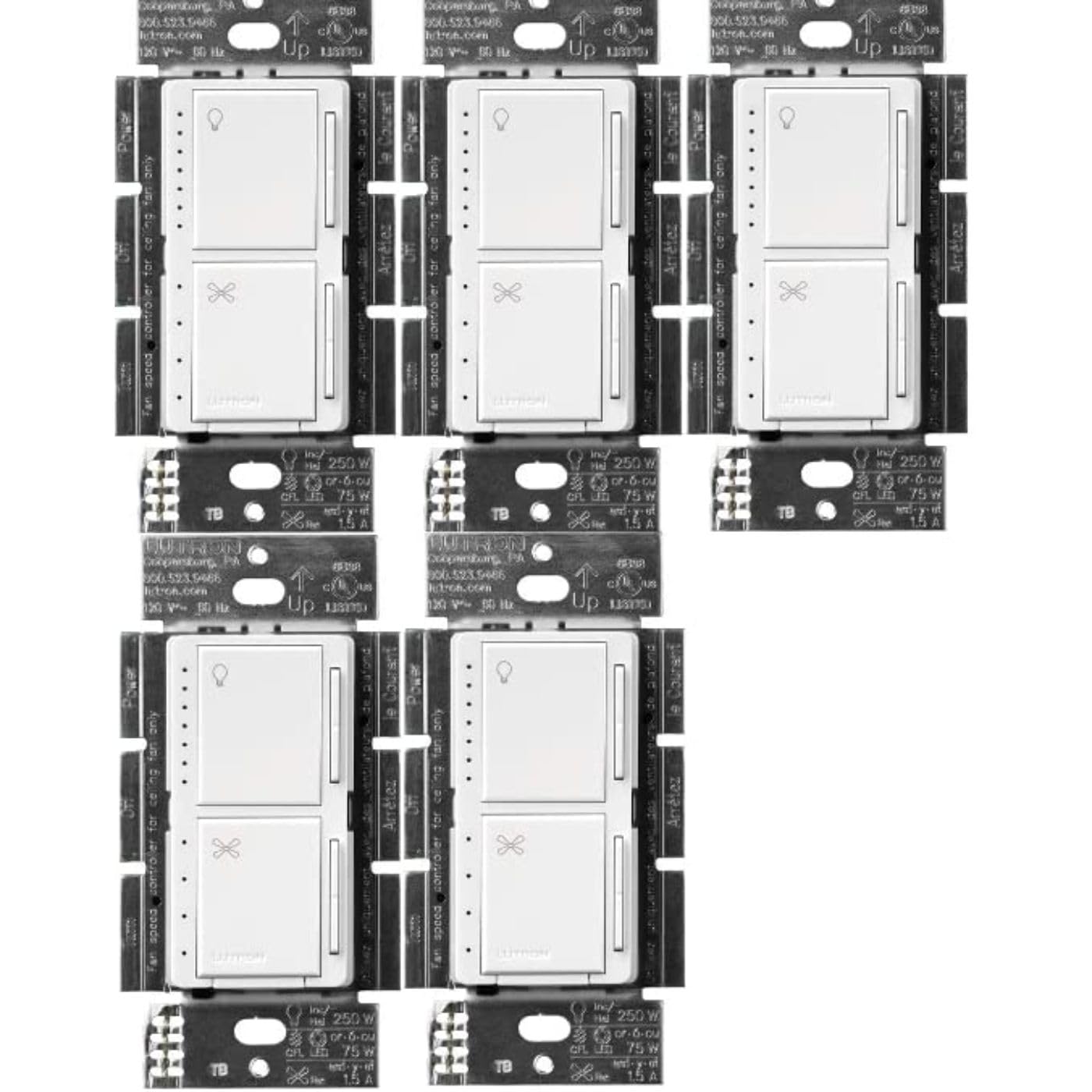 Photo 1 of Lutron Maestro Fan Control and Light Dimmer for Dimmable LEDs, Incandescent, and Halogen Bulbs, Single-Pole, MACL-LFQ-WH, White (5-Pack)