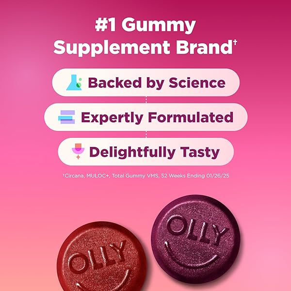 OLLY WOMEN’S MULTIVITAMIN GUMMY, VITAMINS A, D, C, E, BIOTIN, FOLIC ACID, ADULT CHEWABLE VITAMIN, BERRY FLAVOR, 45 DAY SUPPLY – 90 COUNT