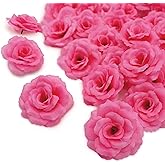 20 Pcs Dark Pink Rose Flower Head, Artificial Flowers Bulk for DIY Crafts, 3 Inch Silk Rose Fake Flower for Decoration, Wedding Home Party Decor Baby Shower Centerpieces Table Decor, No Stem
