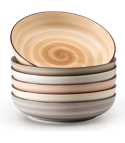 Ceramic Pasta Bowls Set Of 6 - 38 Oz Salad Bowls, Microwave & Dishwasher Safe, White Serving Bowls For Soup, Pasta, Salad