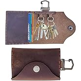 Ru Xing Genuine Leather Key Holder Handmade Organizer Wallet for Keys, Cash, Credit Cards Functional Key Holder for Men & Women (Stitch Style, Brown)