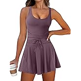 Caracilia Women's Tennis Mini Dresses Workout Built in Shorts Golf Athletic Sleeveless One Piece Summer Active Romper Dress