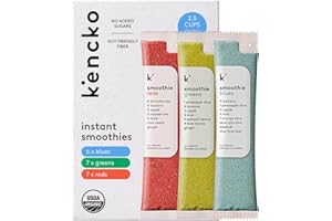 kencko Smoothie Mix Variety Pack - 20 Instant Breakfast Smoothies - 100% Organic Fruit And Vegetable Superfoods, Natural, Healthy Vegan, Gluten Free - Reds, Blues, Greens Powder Smoothie Mix Packets