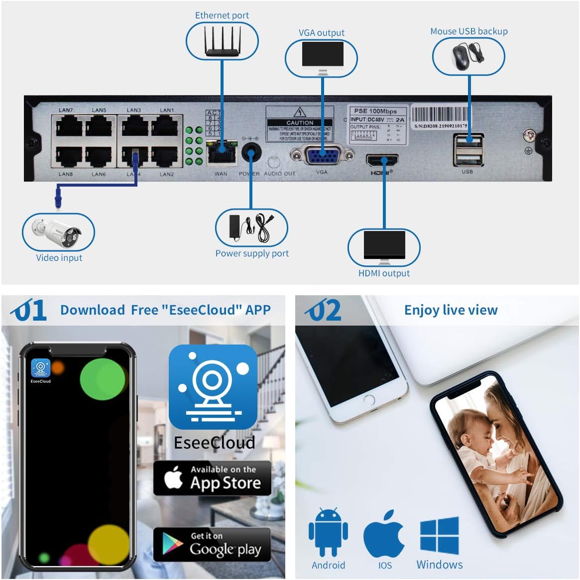 OOSSXX 8channel HD 1080P Wireless Security Camera System Sams Home