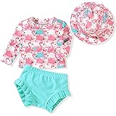 HINTINA Newborn Baby Girl Long Sleeve Swimsuit Bathing Suit with Hat