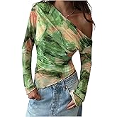Floerns Women's Going Out Off The Shoulder T Shirts Long Sleeve Hanky Hem Mesh Y2k Tee Tops