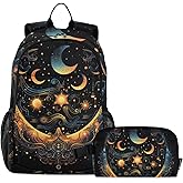 ALAZA Sun Moon Stars Alchemy Witchy Backpack and Lunch Bag Set Back Pack Bookbag Cooler Case Kits
