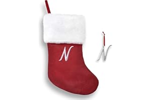 Regent Square 2023 Christmas Stocking & Ornament Set with Fine European Crystals, 18” Monogram Stocking and Silver Plated Monogram Ornament, Xmas Gift Set for Holiday- Letter N