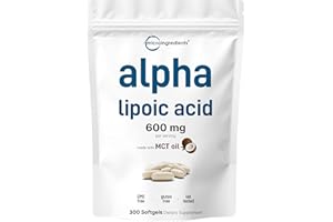 Micro Ingredients Alpha Lipoic Acid 600mg with MCT Oil, 300 Softgels | ALA Supplement for Liver, Antioxidants, Nerve, Cardiovascular Health Support | Non-GMO, Gluten-Free, Soy-Free