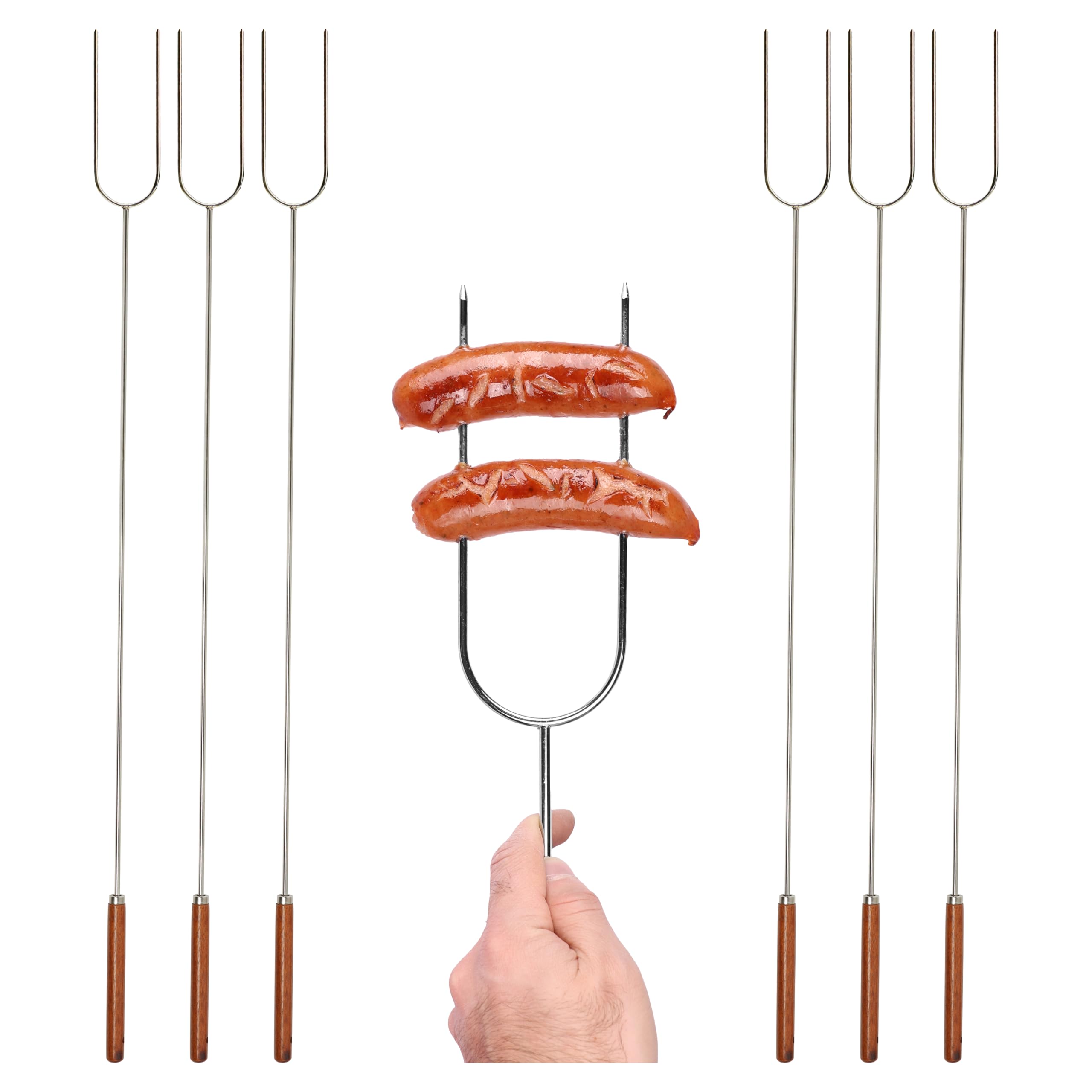 Coghlan's Camp Forks 6-Pack – 40" Solid Steel, Marshmallow Sticks with Wooden Handles | Heavy-Duty Camping Essentials for Fire Pit Roasting, BBQ Grilling & Outdoor Cooking Image