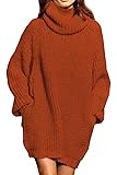 Pink Queen Women's Loose Oversize Turtleneck Wool Long Pullover Sweater Dress