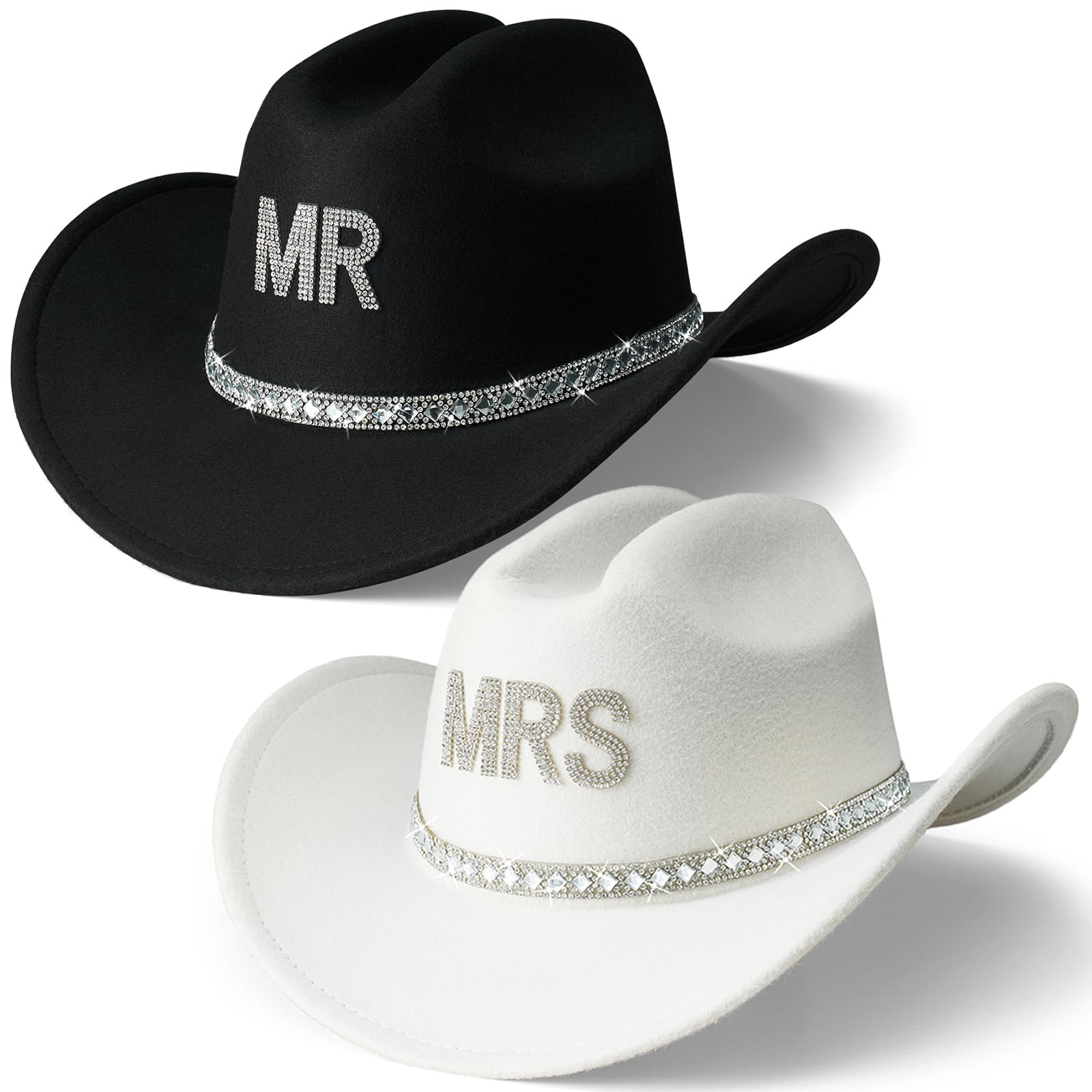 Photo 1 of AW BRIDAL Engagement Bridal Shower Wedding Gifts for Newlyweds Couples 2025, Anniversary Rhinestone Mr and Mrs Cowboy Hats for Women Men, Western Groom Bride Cowgirl Hat for Honeymoon Party (2 Pcs)