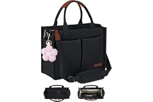 FIORETTO Womens Canvas Tote Bag Purse with Individual Compartment, Zipper Top, Reinforced Bottom & Luggage Sleeve