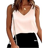 Mawor Satin Tank Tops for Women Loose Fit Sleeveless V Neck Cami Camisole Blouses Shirt Top