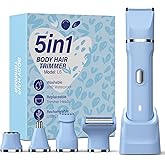 HOHOLE 5-in-1 Bikini Trimmer for Women, IPX7 Waterproof Electric Razors Shaver, Cordless Body Hair Trimmer, Facial & Pubic Hair Removal, Ceramic Blade (Sky Blue)