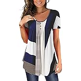 BeadChica Women's Tunic Tops For Leggings Short Sleeve Shirts Botton Up Casual Ruched Blouses Clothing