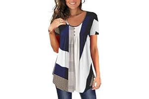 BeadChica Women's Tunic Tops For Leggings Short Sleeve Shirts Botton Up Casual Ruched Blouses Clothes