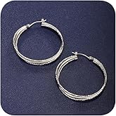 Big 925 Silver Plated Hoop Earrings for Women,Dainty 14k Gold Hypoallergenic Rose Gold Silver Hoop Earrings with 925 Sterling Silver Post,Stainless Steel Large Hoop Earrings（4.2cm）