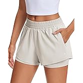 Stelle Women's 2 in 1 Running Shorts Athletic Workout Gym Shorts High Waisted Shorts with Liner Zipper Pockets