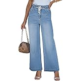 LookbookStore Womens Jeans Wide Leg High Waisted Trendy Elastic Wasit Drawstring Stretch Denim Pants Baggy Trouser Jeans