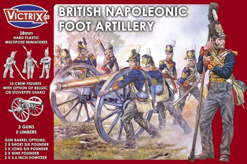 Victrix VX0010 - British Napoleonic Foot Artillery - 15 Figure, 3 Guns, 3 Limbers Box Set - 28mm Plastic Miniatures Napoleonic