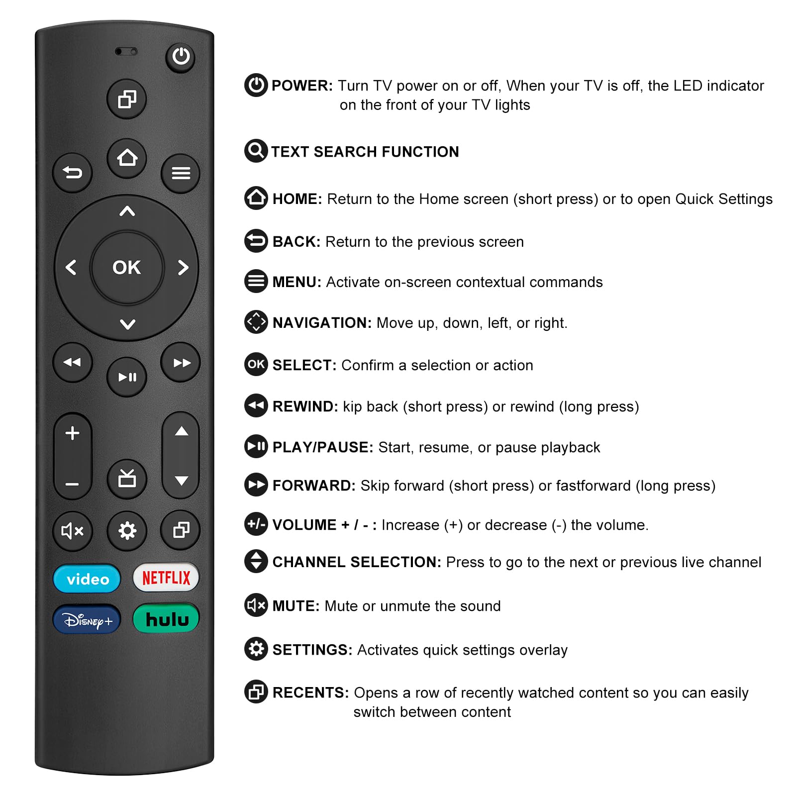 Replacement-Remote for All Insignia-Toshiba-Pioneer-Smart-TVs