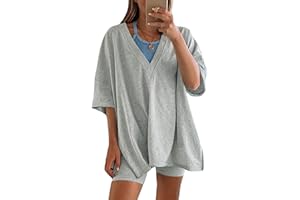 Lianlive 2 Piece Outfits Women's Oversized T-Shirts Biker Short Sets Hot Shot Reversible Set