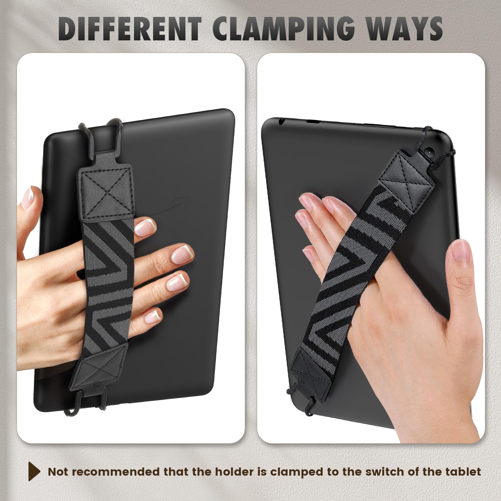MoKo Security Hand-Strap for 9-11 Inch Tablet - iPad/iPad Pro/iPad Air/Kindle Fire HD/Samsung/Lenovo, High-Elasticity Versatile Hand Strap Lightweight Finger Grip Holder, 2 Pack, Black