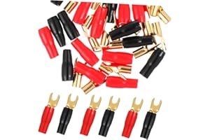 Wakauto 10 Pairs 8 Gauge Gold Plated Fork Spade Terminals - Heavy Duty Copper Crimp Connectors for Speaker Wire & Car Audio P