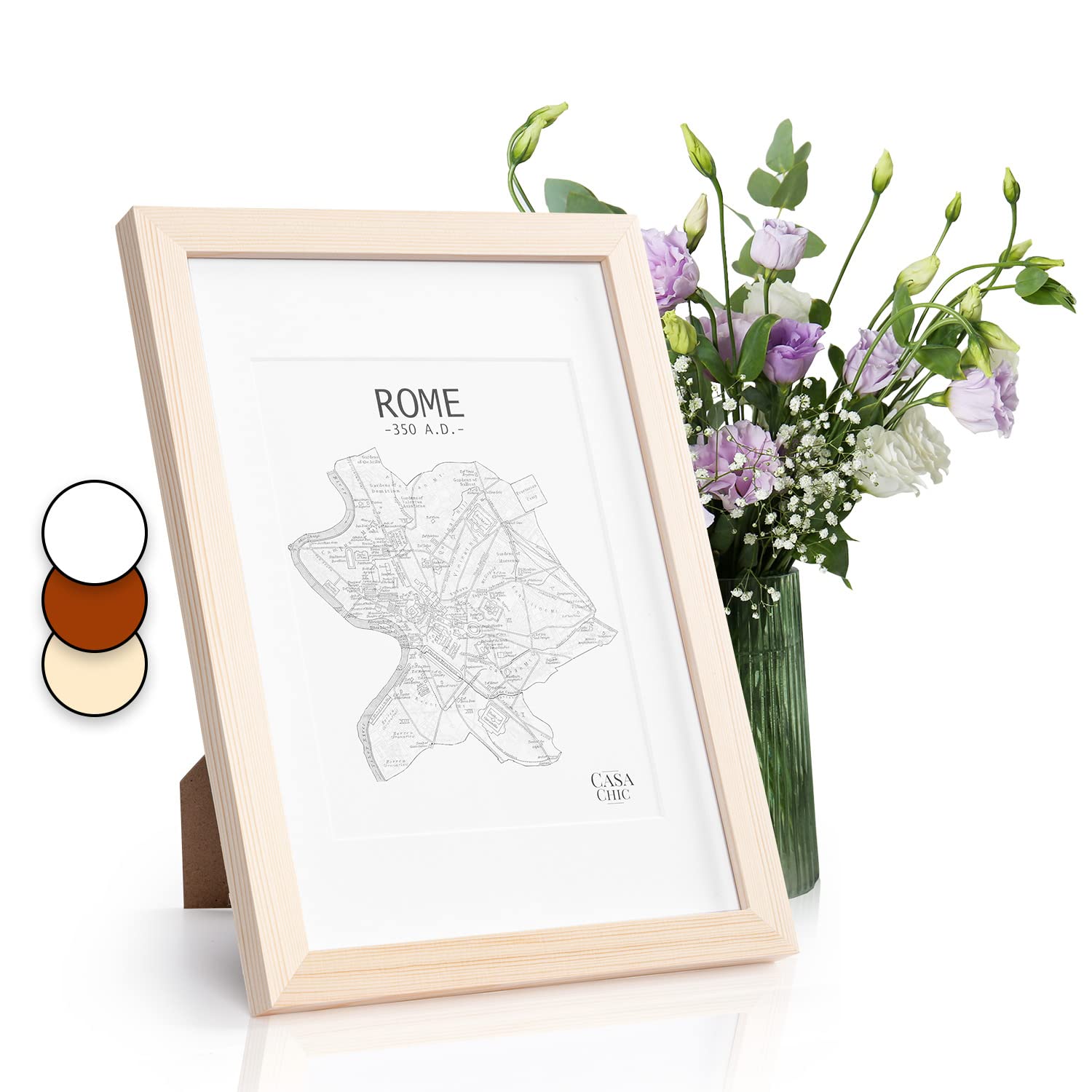 Classic by Casa Chic - Solid Wood A4 Photo Frame - Unpainted - Mount for 6x8 inch (15x20 cm) Picture or Certificate -Tempered Glass