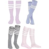 SATINIOR 4 Pairs Colorful Neon Knee High Socks Colorful Striped Football Soccer Athletic Socks for Adult Women