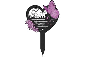 LIRAVENO Butterfly Memorial Grave Stakes - 1 Pcs Metal Heart Cemetery Markers Decorations for Mother Purple Flowers Plaques Decor for Outdoors Black Sympathy Garden Remembrance Gifts Graveyard Signs