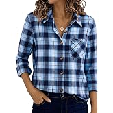 Zeagoo Womens Button Up Flannel Plaid Shirt Long Sleeve Blouse Fall Tops | Loose fit Blouses, Classic Button Down, with Single Chest Pocket, 2026 Fashion Fall Outfit for Retro Solo or Layered