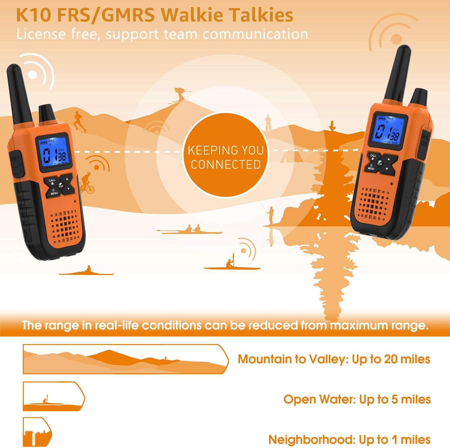 3 Long Range Walkie Talkies Rechargeable for Adults - NOAA FRS GMRS UHF 2 Way Radios Walkie Talkies - CB Long-distance 2way Walkie Talkies with Earpiece Mic Weather Alert USB Cable Charger(K10 Colors): Car Electronics