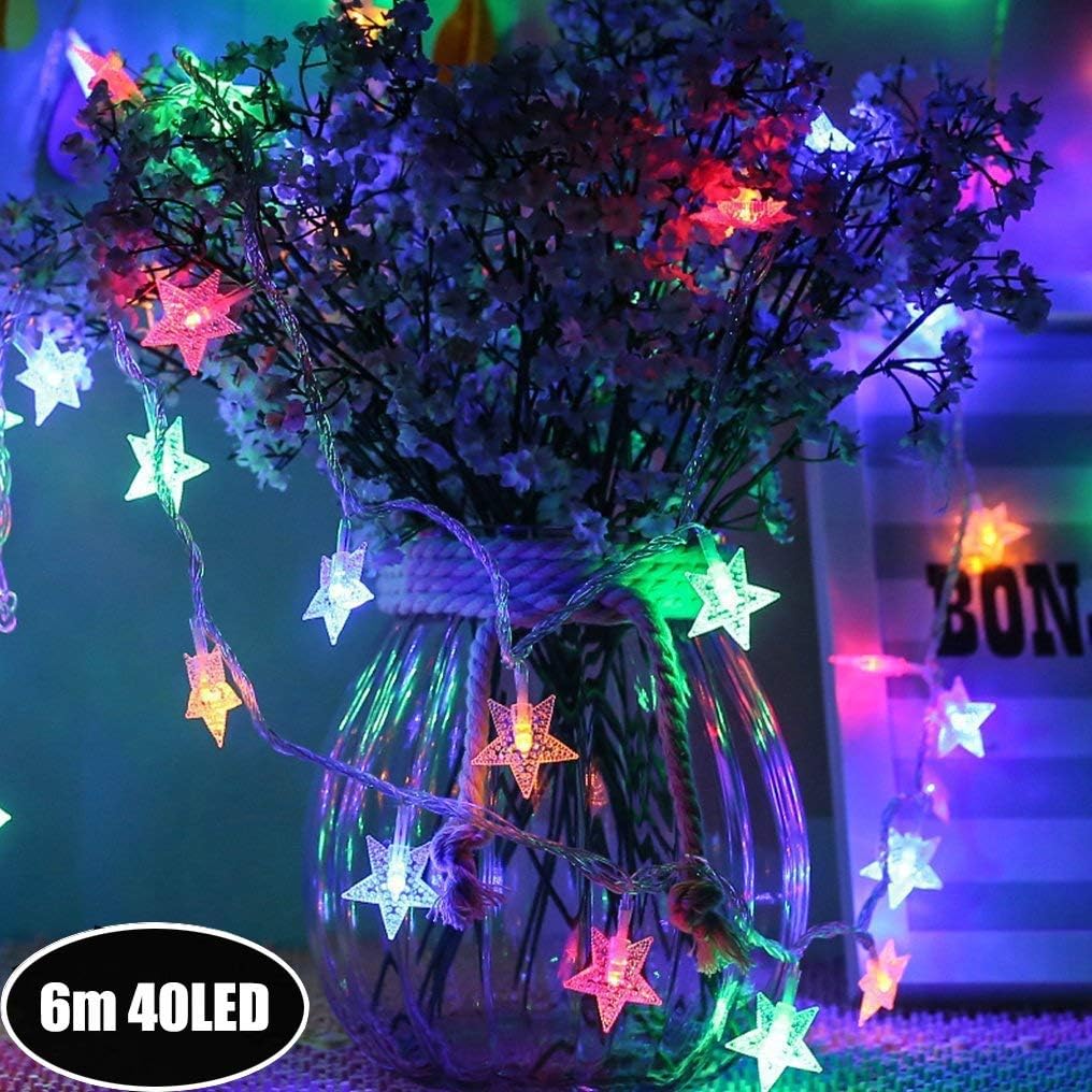 Star Fairy Lights Galaxer 40LED Star Night Christmas String Light 20ft/6M Monochrom and Shining Two Mode Multiple Color Waterproof Decoration Light for Holiday Birthday and Party