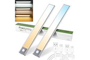 PAKLIGHTING 90LED Motion Sensor Cabinet Lights 3 Color Temperature Dimmable Closet Lights Wireless 2200mAh Battery Type C USB Rechargeable Under Counter Lights for Kitchen,Cupboard, Bedroom,Wardrobe,Stairs-2PCS