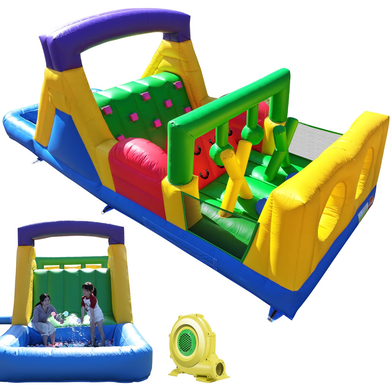 Photo 1 of Commercial Bounce House Obstacle Course for Big Kids, 100% PVC Inflatable Bounce House Water Slides, Inflatable Obstacle Course with Blower, Heavy Duty Quality, Outdoor Party, 22x8x8.2FT (22x8x8.2FT)