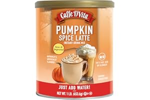 Caffe D'Vita Pumpkin Spice Latte Cappuccino - Instant Coffee Powder Mix, Gluten Free, No Cholesterol, No Hydrogenated Oils, No Trans Fat, 99% Caffeine Free - 1 Lb Can