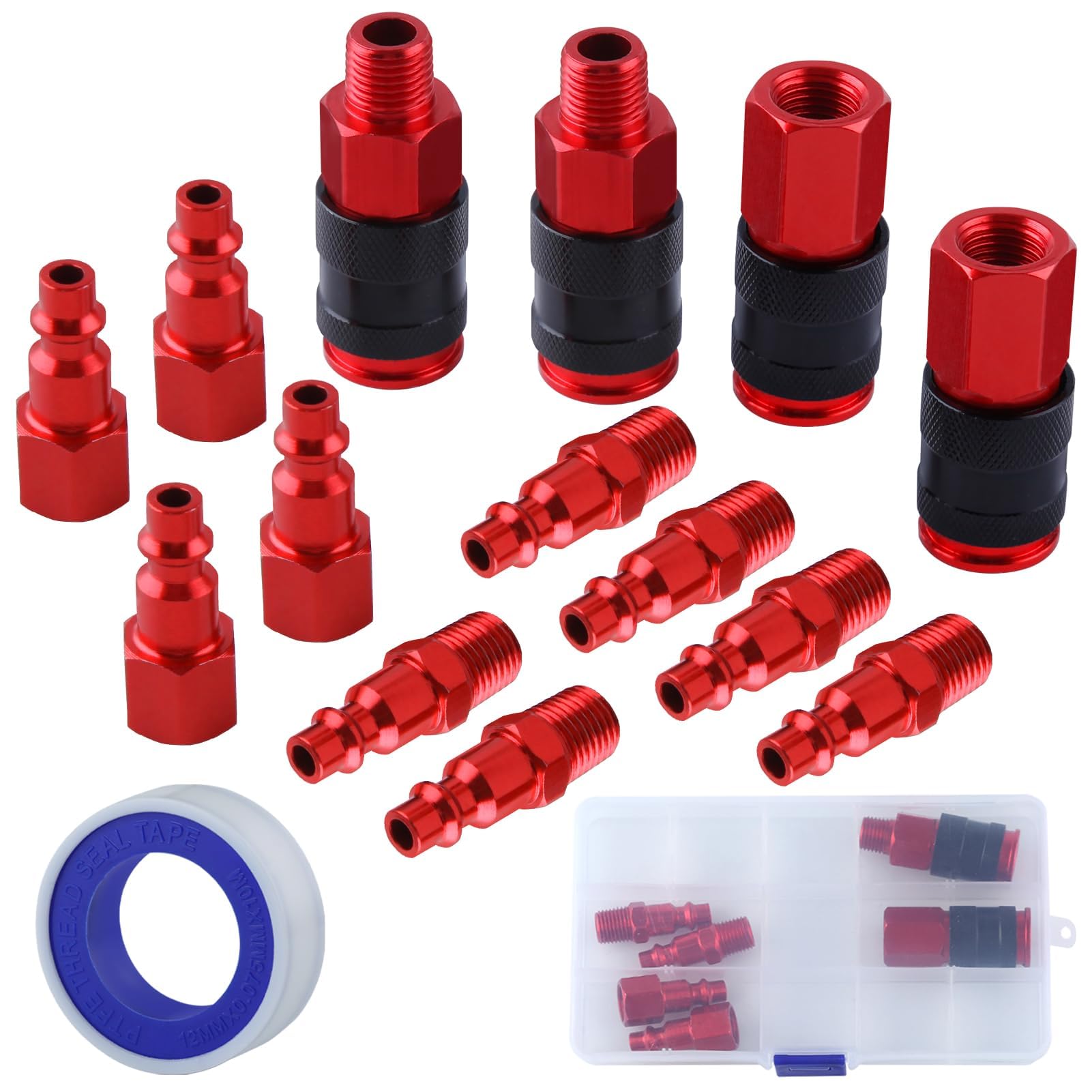 SPEEDWOX 14pcs 1/4" Npt Aluminum Air Coupler and Plug Kit Quick Connect Air Hose Fittings Push to Connect Air Tools and Air Compressor 1/4 Inch NPT Female Male Threads Size Air Hose Fittings