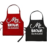 Newlywed Aprons for Couples, Personalized Mr and Mrs Gifts, Custom Apron Set for Couple, Anniversary, Christmas, Bridal Shower Gifts For Bride