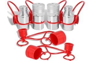 Hoqqf 2Sets 1/2" NPT Flat Face Hydraulic Couplers, Skid Steer Bobcat Quick Connect Fittings with Dust Covers, 1/2" Body and 1/2" NPT Thread (ISO16028)