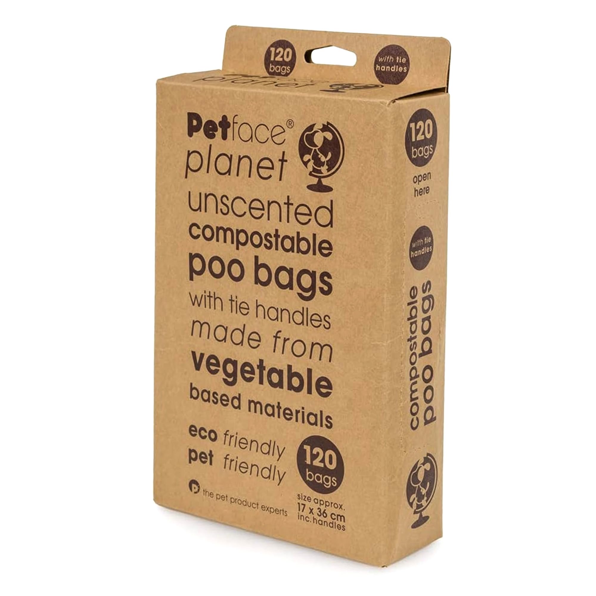 Petface Planet Unscented Tie Handle Compostable Dog Poop Bags, 120 Bags