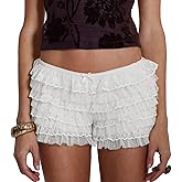 JINZIYINZI Women Y2k Lace Ruffle Layered Shorts Fairy Lolita Tiered Bloomer Cute Boy Shorts Mini Pettipants Teen Girls