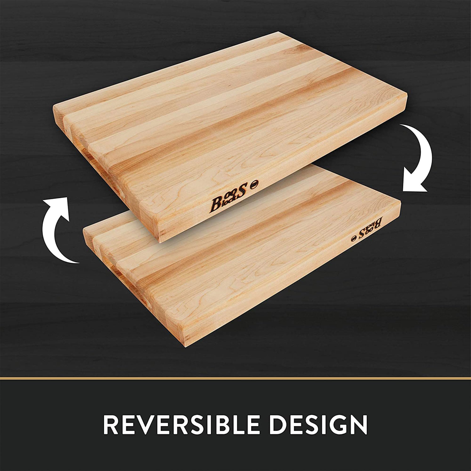 John Boos Platinum Commercial Series Rectangular Wooden Maple Cutting Board 24”x18” – 1.75” Thick, 21-lb Reversible Butcher Block with 1/4” Radius Edges, Edge-Grain & Finger Grips – Made in the USA