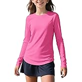 Auranso Girls Long Sleeve Athletic Shirts Quick Dry Lightweight Kids Curved Workout Tops Yoga Gym Tees Active Sport Clothes