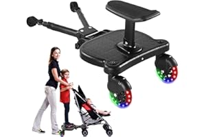 OMEGAGYM 2024 New-Universal Stroller Board Buggy Board with 2 LED Lighted Wheels and Detachable Seat, 2in1 Sit and Stand Stroller Glider Board Holds Children Up to 55 LBs City Mini Stroller Standing Board