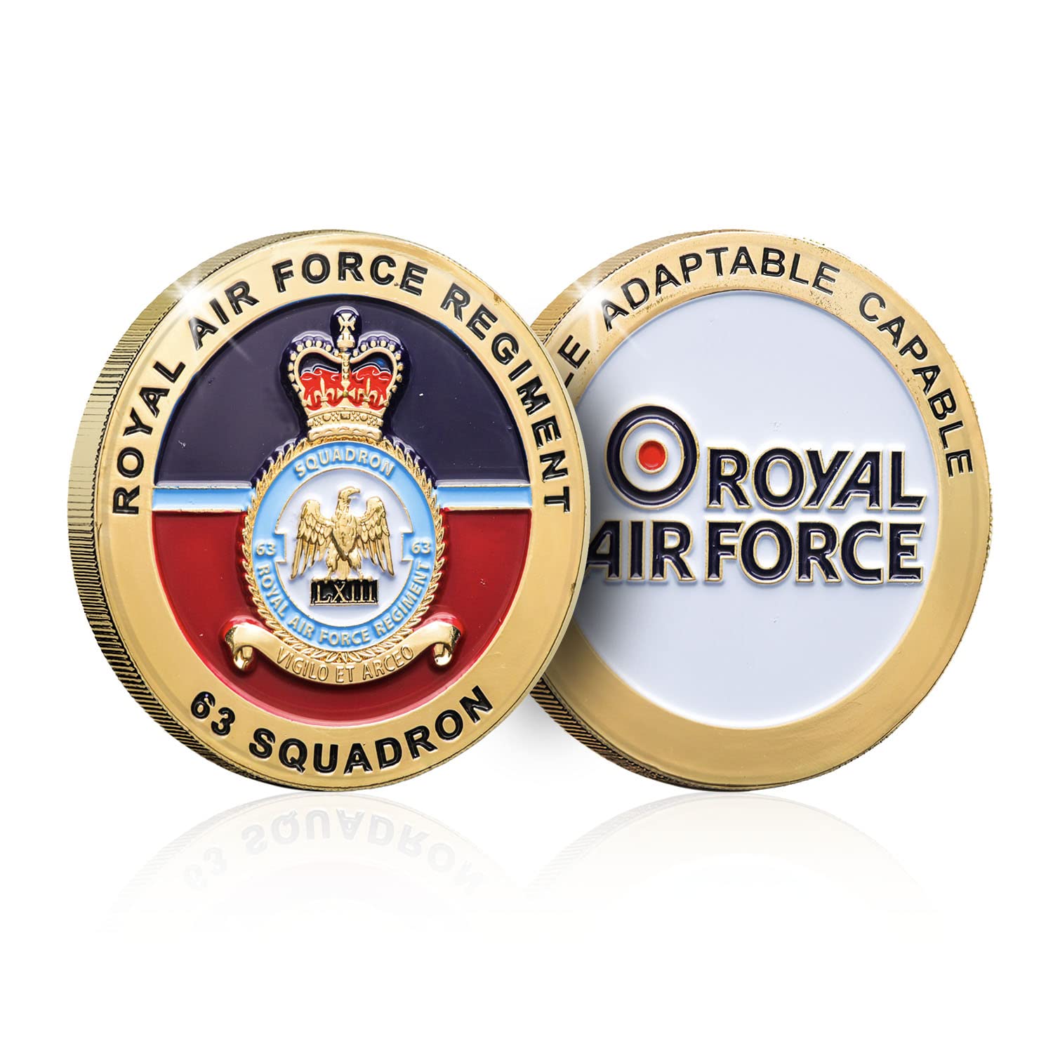 The Koin Club Royal Air Force 63 Squadron RAF Regiment Gold Spoof Challenge Coin Commemorative